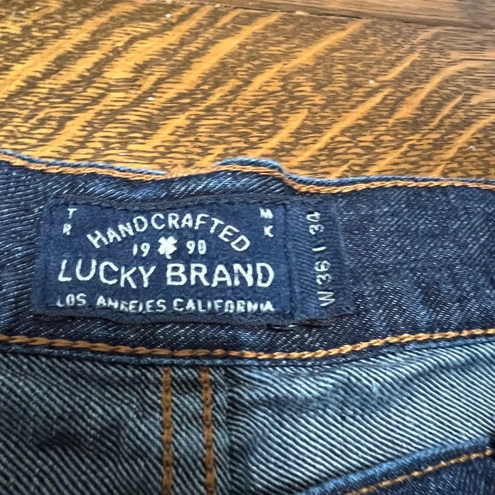Lucky Brand 363 Vintage Straight Mens 36x34 Dark Wash Cotton Linen Jeans